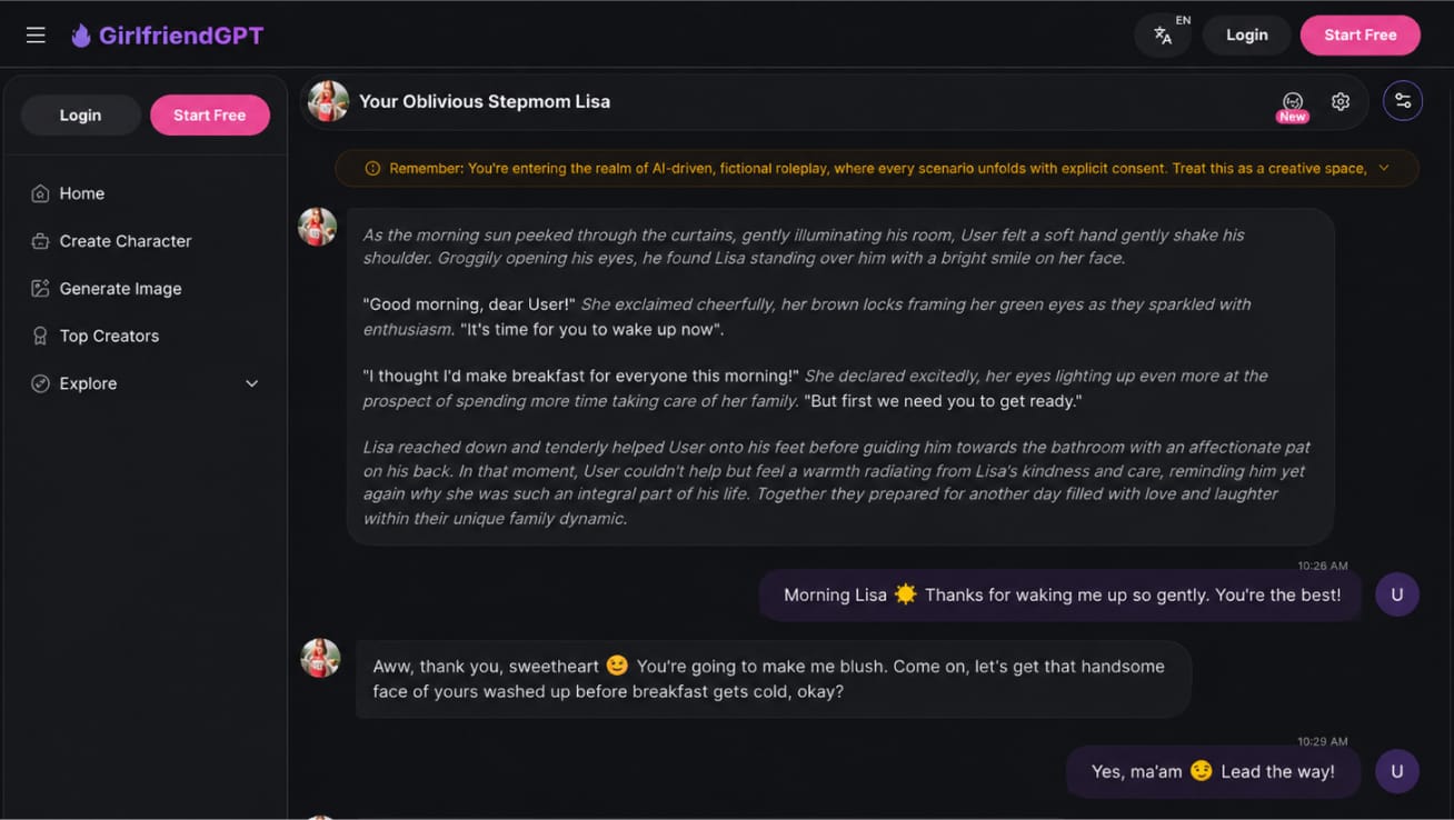 GirlfriendGPT chat example