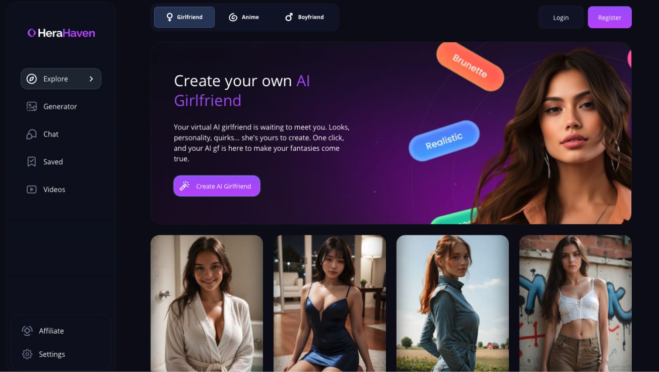 HeraHaven homepage — product page