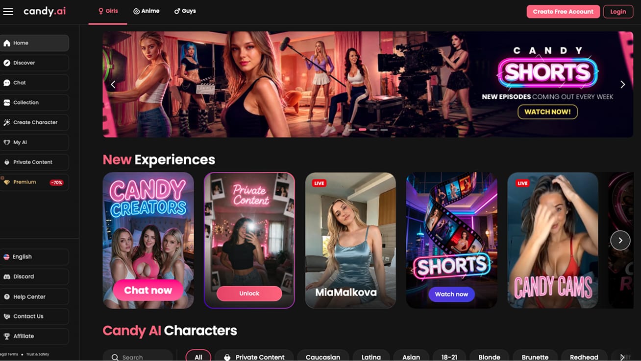 Candy AI homepage — product page