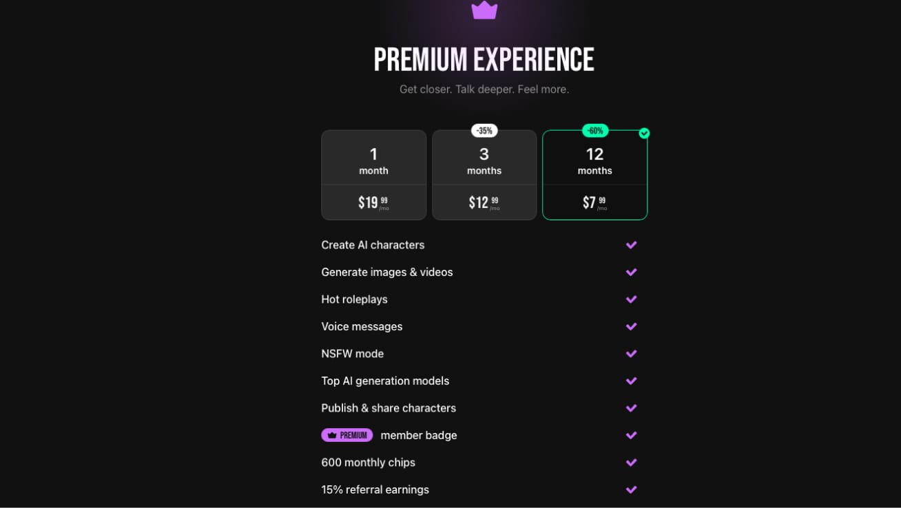 Lovescape Premium pricing screen