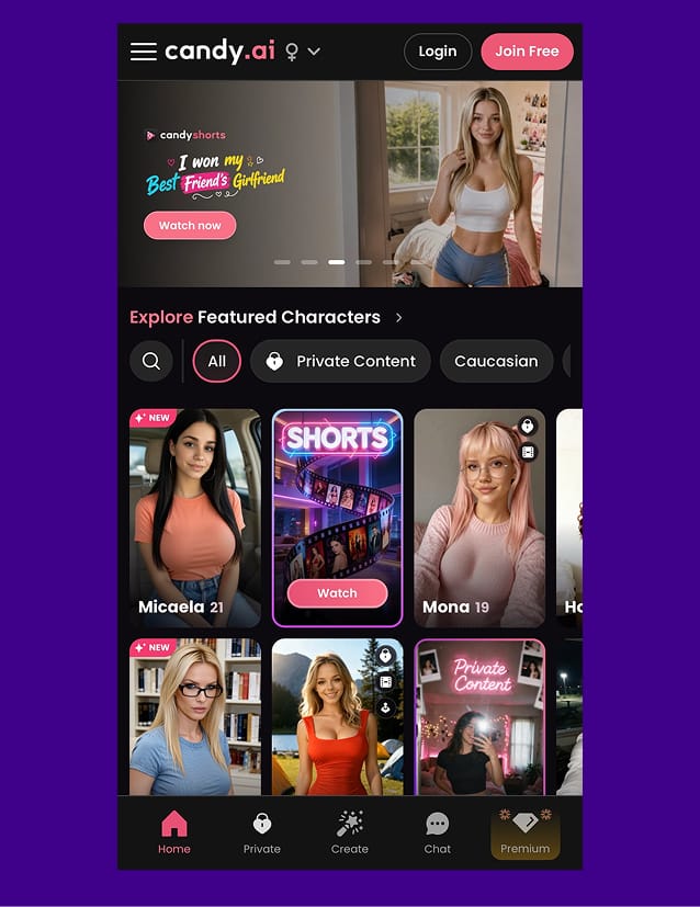 Candy AI mobile app feed