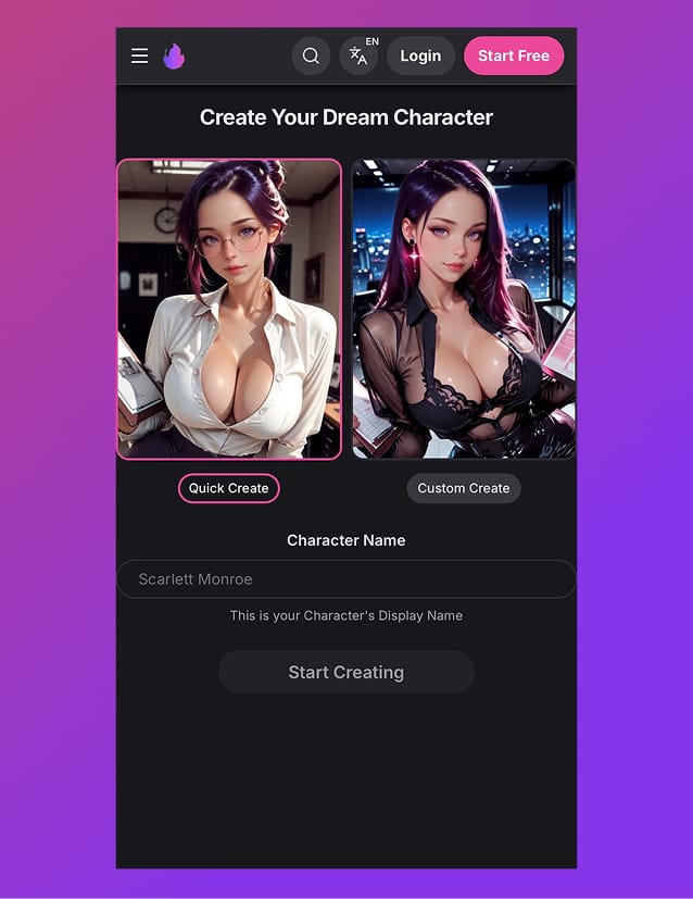 GirlfriendGPT character creation flow