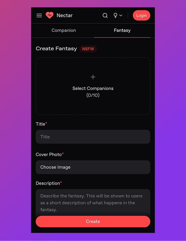 Nectar AI create fantasy screen