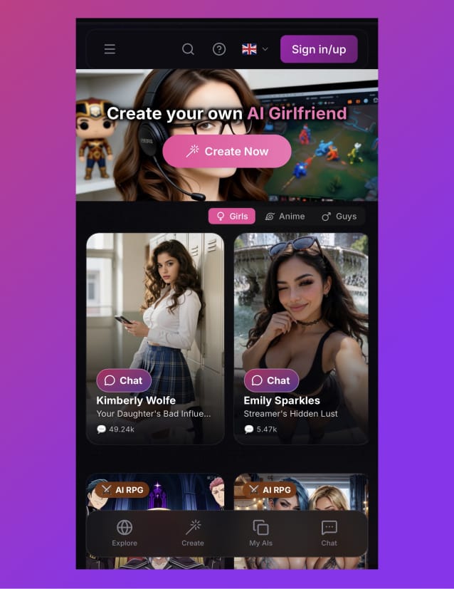 Soulkyn mobile homepage